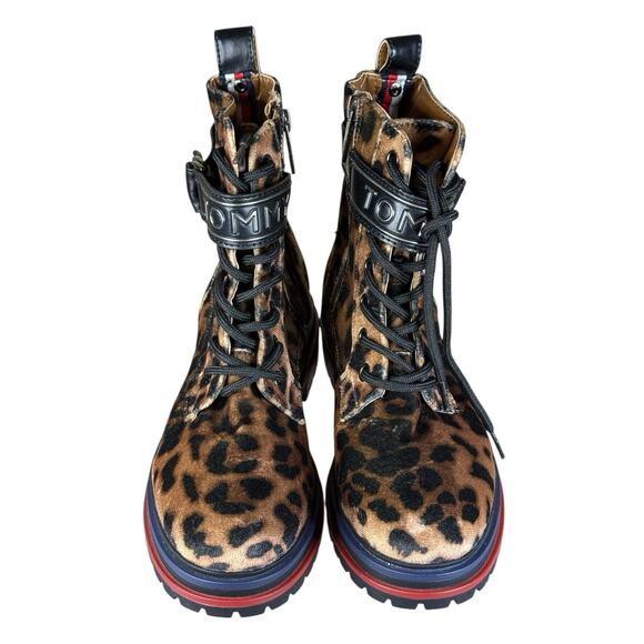NEW Tommy Hilfiger Parsins Leopard Velvet Combat Boots Size 6.5 Chunky Sole - Picture 4 of 6